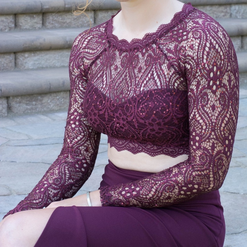 2 Piece Maroon Prom Dress